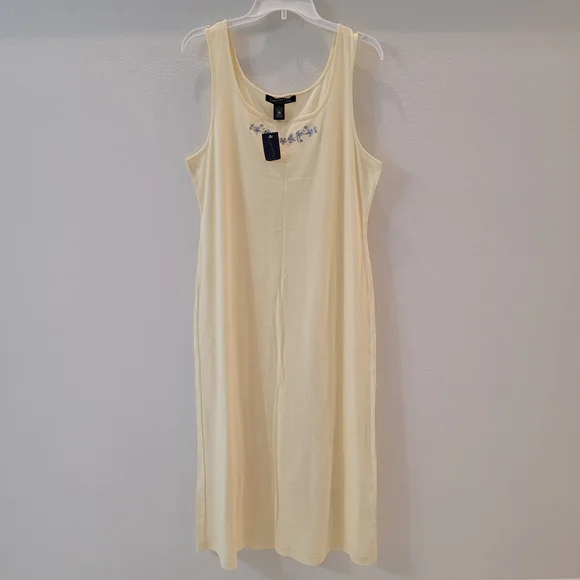 Charter Club Butter Yellow Intimates dress with Blue Floral Embroidery Size L - Picture 2 of 8